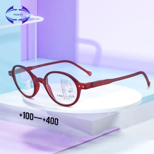 VCKA Blue Light Blocking Reading Glasses Progressive Women Men Retro Round Dual purposeTR90 Frame Computer Comfort Lightweight