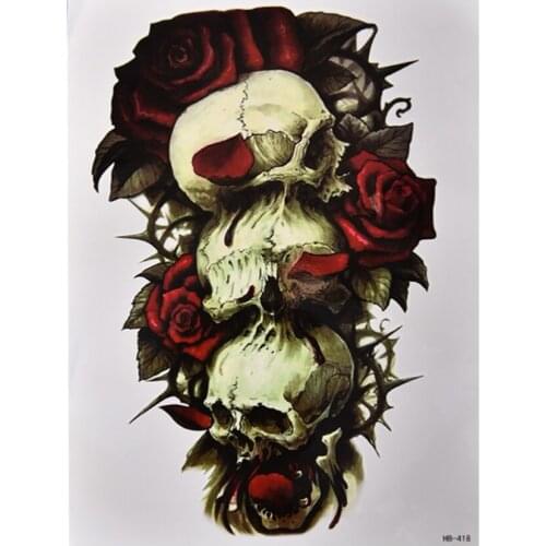 Skull and Rose Temporary Tattoo Can be Removed Large Arm Body Art Tattoos Sticker
