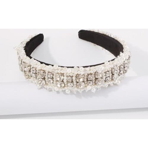 Romantic Sweet White Color Imitation Pearl Women Accessories 2021 Headband Luxury Rhinestone Hair Accessories Party Gift