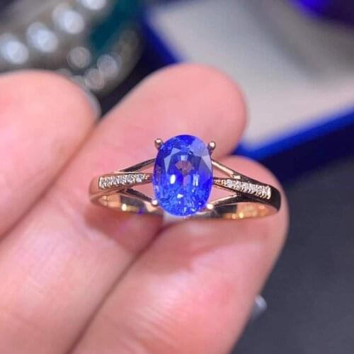 100% Real 18K Gold Ring Natural And Real Blue Sapphire Ring Gemstone Silver Ring For Women Wedding Ring