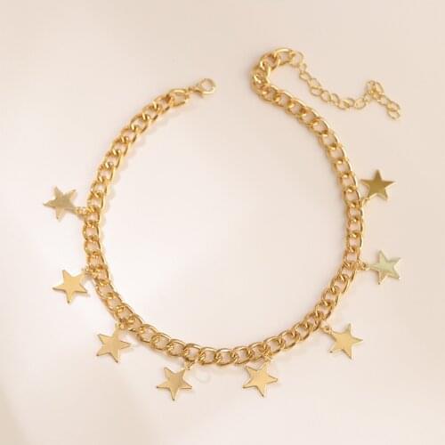 2021 Choker Necklaces & Pendants Girl Gold Color Bohemia Simple Star Necklace Chain for Women Female Collares Collier Femme
