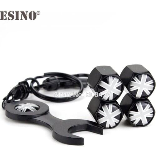 4 x Car Styling Stainless Steel Zinc Alloy Wheel Tire Valve Stem Caps Pale England Flag Universal With Mini Wrench Key Chain