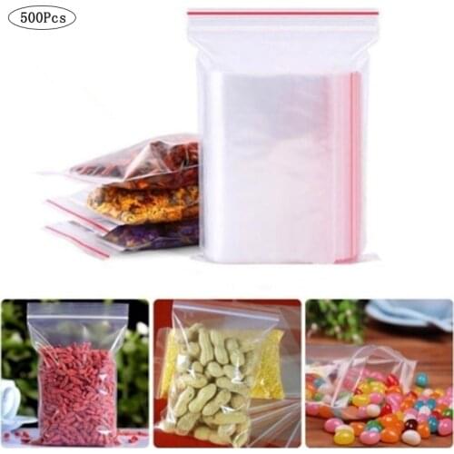 500Pcs/Bag Resealable Zip Lock Bags Food Self Seal Clear Plastic Poly Bag Food Storage Reclosable Vacuum Fresh Organize Bag