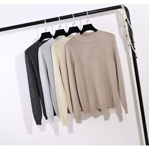 Basic O-Neck Chic Bright Silk Sweater Pullover Women Spring Fall New Knitted Sweater Slim Long Sleeve Casual Sweater s926