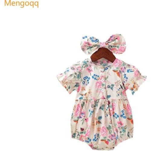 Newborn baby girls summer print flower bodysuits infant jumpsuits+headbands toddler kids clothes sets girl sunsuits 2pcs 0-18M