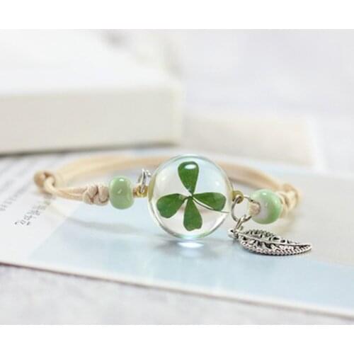 Lucky Leaf Clover Bracelet Retro Charm Bracelet Womens Woven Multilayer Leather Bracelet Girlfriends Couple Gift Women