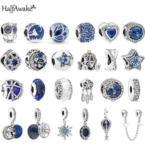 Opal Crystal Blue Ocean 925 Sterling Silver Pan-Style Bracelet Charms Beads For Jewelry Making Accessories Women Girl Bangles