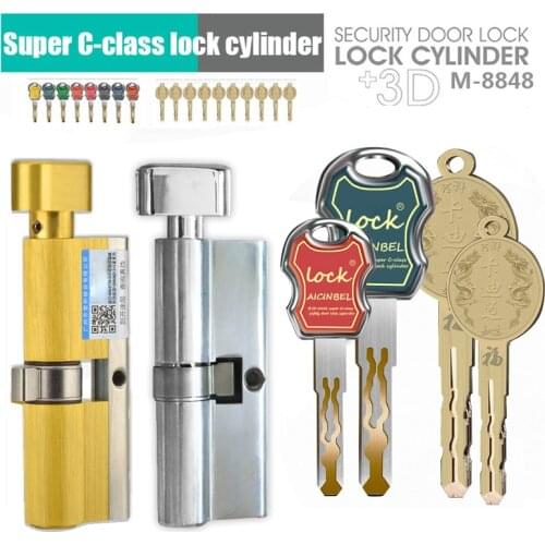 Door cylinder 65 70 75 80 85 90 100mm Security Copper Lock Core Security door Handle Brass 10 Keys Anti-Pry Stainless Cylinder