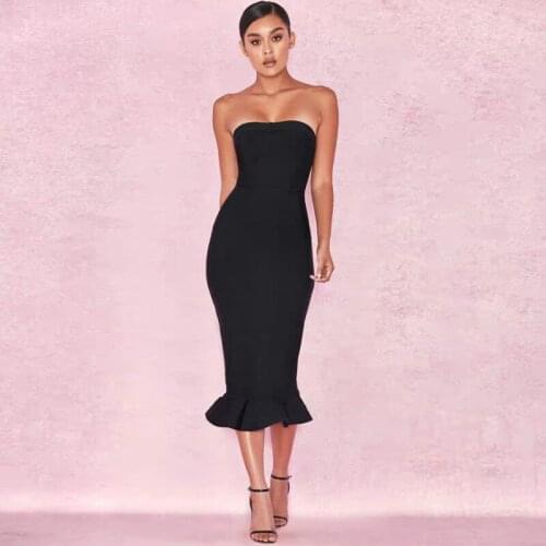 Elegant Black Khaki Purple Bodycon Bandage Dress High Quality Fashion Strapless Summer Celebrity Evening Party Dress Wholesale