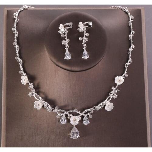 FORSEVEN Luxury Bridal Jewelry Sets Wedding Cubic Zircon Earring Choker Necklace Jewelry Rhinestone Necklace Set for Women JL