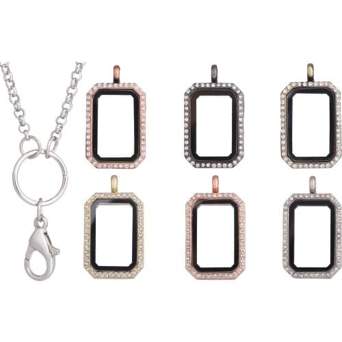Geometric Rectangle Locket Floating Charms Glass Photo Chain Necklaces Making Memory Metal Essential Oil Party Gift Jewelry