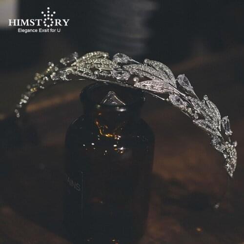 Himstory Rhinestone Cubic Zircon Wedding Tiara Headband Bridal Princess Crown Hair Accessories Bridesmaids Jewelry Women