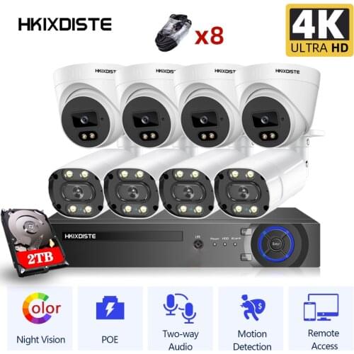 HD 8MP CCTV 8 Cameras Outdoor Waterproof Two-way Audio Security Video Surveillance Ip Camera System Set 8ch 4K POE NVR Kit ONVIF