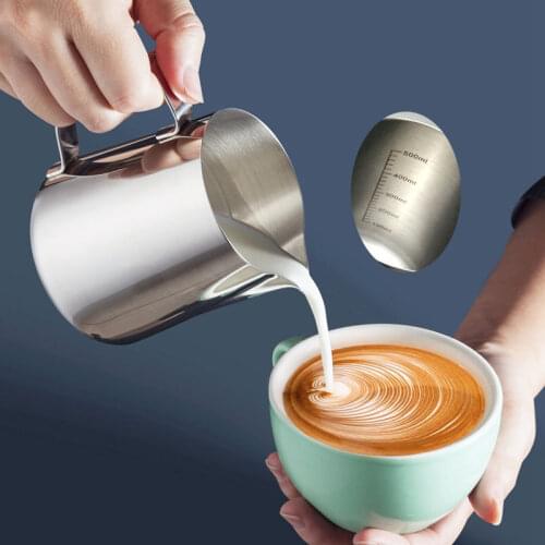 304 Stainless Steel Coffee Pot Milk Jugs Pitcher Cup Frothing with Tick Mark for Make Milk Coffee Accessories 350ML/600Ml