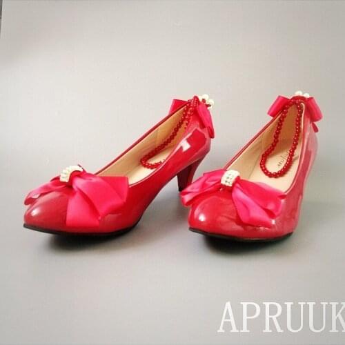 RED pumps shoes for woman satin bow butterfly-knot ankle beading elastic band straps ladies girl party proms dress ceremony pump