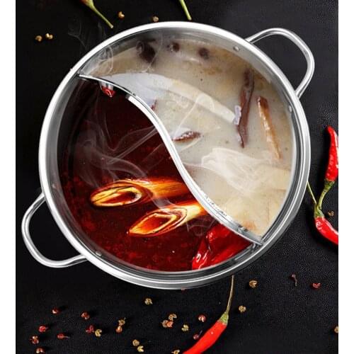 30CM Stainless steel Divider Hot Pot Cooker Mandarin Duck Electric Pot Dual Sided 2Grid Soup Base Non-Stick Pan Kitchen Supplies