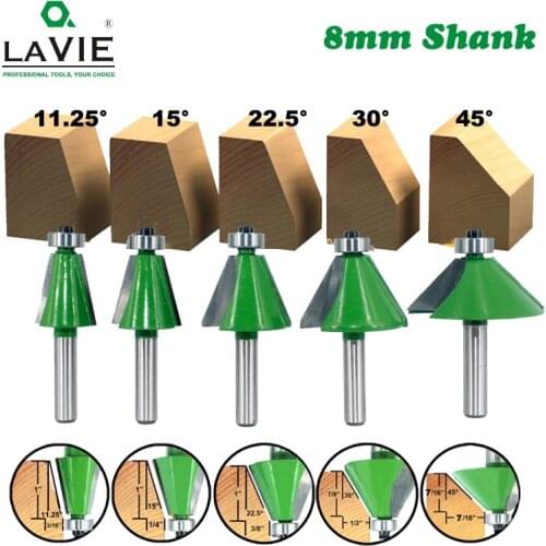LAVIE 1pc 8mm Shank Chamfer Router Bit 11-45 Degree Bevel Edging Milling Cutter for Wood Woodork Machine Tools