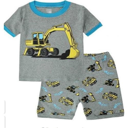 Summer New Kids Boys 1-7Years Clothes Sets Cartoon Printing T-Shirt And Cotton Short Pants Leisure Children Pajamas Suit