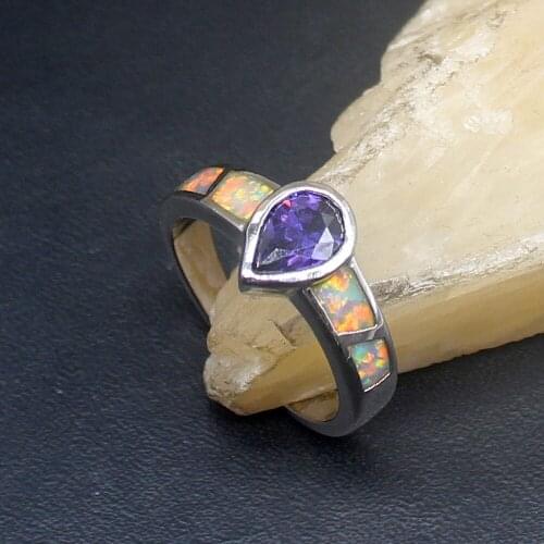 Hermosa Trendy Fashion White Opal Amethyst Genuine 925 Silver Band Ring Wedding Engagement Gifts for Women Size 7.5# 20214371