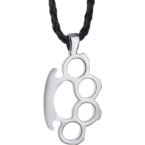 Fashion Design Punk Style Tin Alloy Knuckles Pendant Mens Rope Chain Necklace
