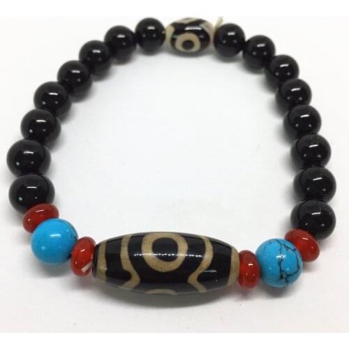 New Arrival Natural Agate 8mm Black Natural Stone with 3 Eyes Tibetan Dzi Beads Bracelet for Men and Women Bring Good Luck