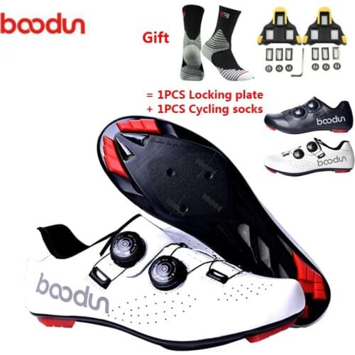 BOODUN Road cycling shoes Leather Ultralight breathable bicycle Self-Locking Shoes Professional men road bike Racing sneakers