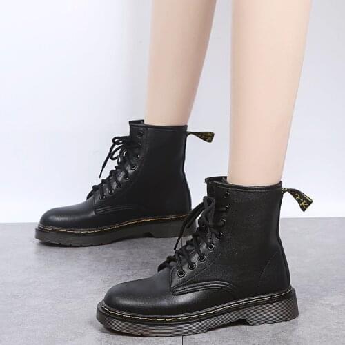 Solid Color Martin Boots Fashion Round Toe Lace Up Ankle Boots Winter Short Plush Keep Warm Women Shoes Zapatillas Mujer 2020