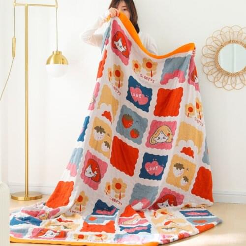 Cartoon Nordic throw blanket for girl summer cool Bedspread nap blanket cotton gauze towel soft Breathable sofa towel home decor