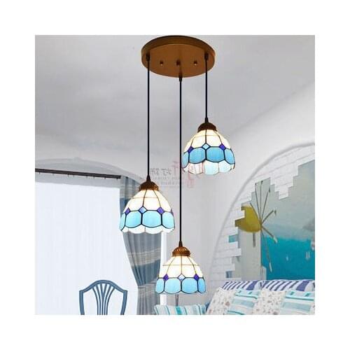 Tiffany Mediterranean Style Staircase Stained Glass Pendant Light Bar Restaurant Droplight Drop luminaria pendente