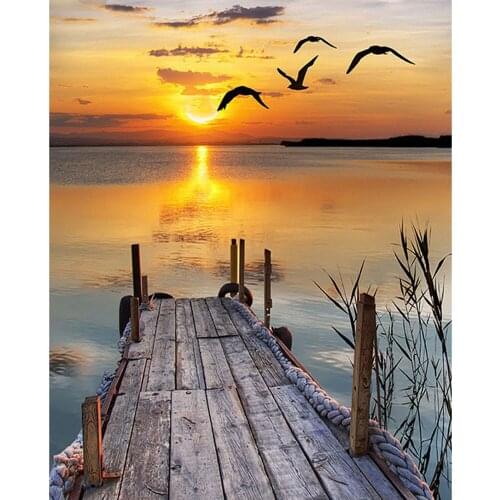 Full Square Drill 5D Diamond Painting Landscape Sunset Diy Diamond Embroidery Natural Scenery Sea Mosaic Gift Home Decor