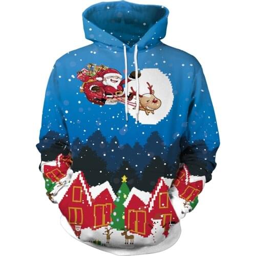 Unisex Casual 2018 Christmas Santa 3D Print Hoodies Pullovers mens Anime Sweatshirt With Cap womens Cosplay Clothing for Autumn