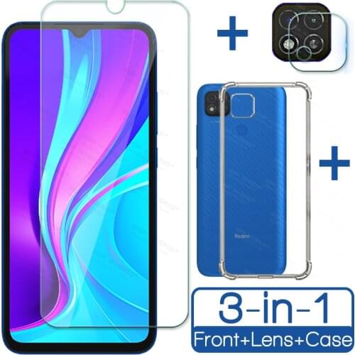 3in1 Shockproof Soft Silicone Case For Xiaomi Redmi 9c NFC Tempered Glass for Red mi 9cnfc Redmi9c Camera Protection Film Shield