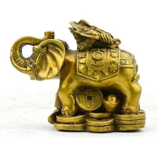 Rare Chinese manual hammer copper spittor elephant statue of peace