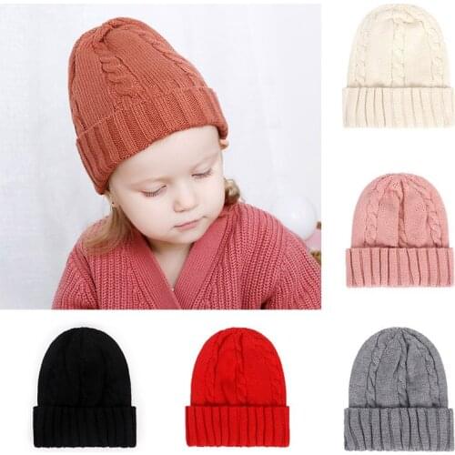Solid Color Knitted Baby Hat Winter Warm Baby Girl Boy Hat Beanie Crochet Soft Infant Toddler Kids Hat Children Cap Bonnet