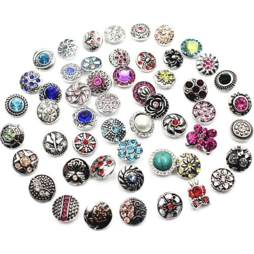 Mix 12pcs/lot Many Styles Rhinestone Elephant 12mm Alloy Snap Buttons Fit Snap Bracelets For Women Watches Snap DIY Jewelry