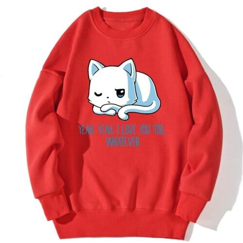 White Cat Print Drop shoulders Sweatshirt Mens Long Sleeve Fashion Tops Fashion Hip Hop Pullovers Autumn 2020 Moletom Masculino