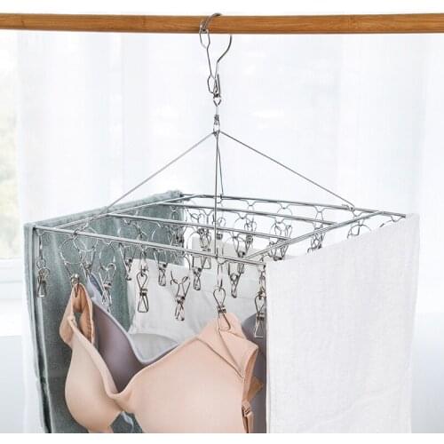 Clothes Hanger Folding Drying Rack Windproof Strong Multi-clip Stainless Steel 30 Pegs Clip Hook for Sock Underwear Gloves Towel