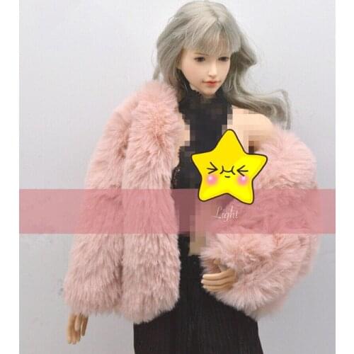1/6th Female Soldier Accessories Clothes Light Pink Lady Fur Coat Model