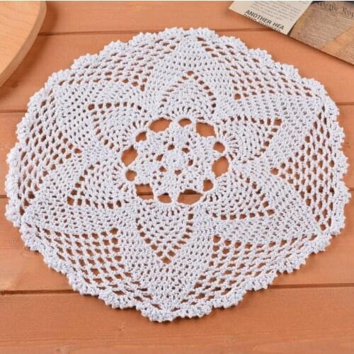 1PC 30cm Cotton Placemat Cup Floral Lace Hollow Coaster Mug Place Mat Cloth Lace Handmade Crochet Tea Coffee for Kitchen Wedding