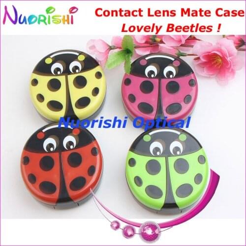 10pcs Lovely Beetles design Contact Lens Case with Mirror C524 contact lens mate box Free Shipping