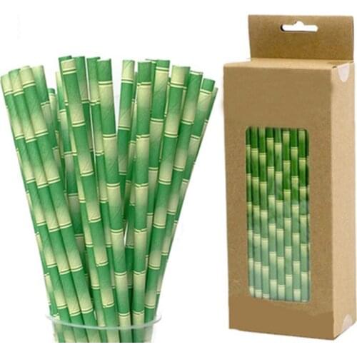 100PC Kraft Paper Disposable Strawers Home Kitchen Bar Accessories Party Supplies One Time Creative Paper Bamboo Pattern Straws