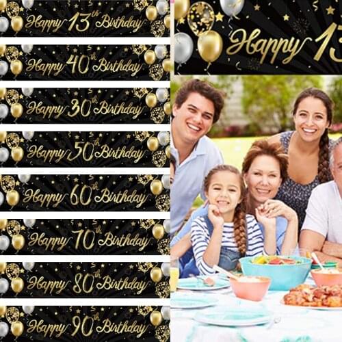 13/30/40/50/60/70/80/90 Years Old Happy Birthday Banner Black Gold Birthday Backdrop Decor Photo Props Party Supplies