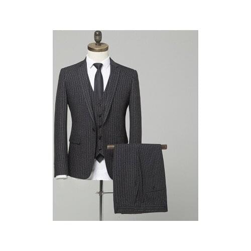 2020 Black Striped Suit Mens Wedding Suits Slim Fit Business Male Suit Casual Suit Groom Tuxedos 3 Piece Set (Jacket+Vest+Pants)