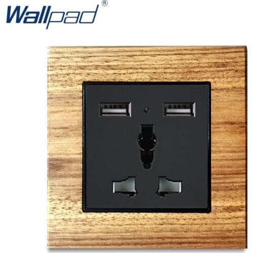 3 Pin MF With 2 USB Socket Wallpad Luxury Wooden Panel Electric Wall Power Socket Electrical Outlets For Home