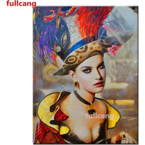 5D DIY Diamond Embroidery Abstract Venice Hat woman Full Kits Needlework Diamond Painting Cross Stitch Portrait Decor JX2379
