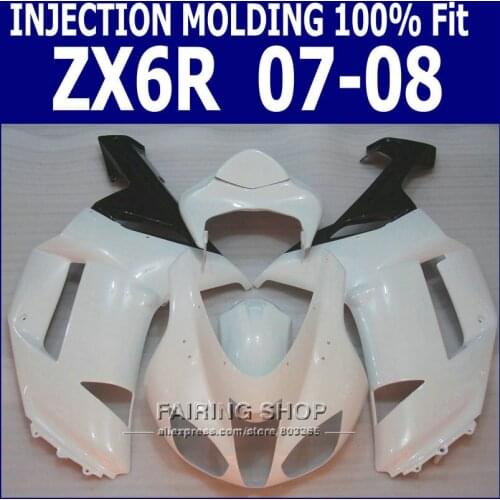 White For Kawasaki Ninja Fairing kit zx6r 2007 2008 07 08 Injection Fairings S07
