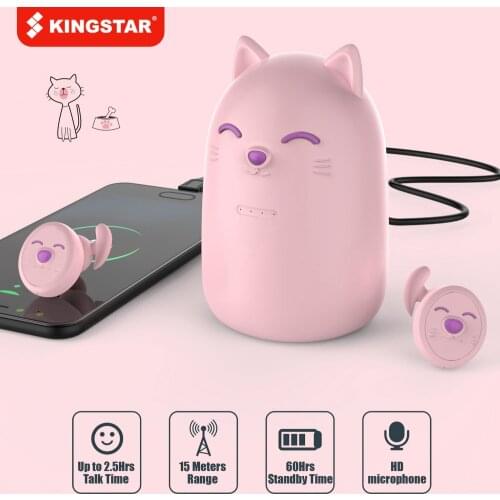 KINGSTAR Wireless Earphone Bluetooth5.0 Headset Cute Kitten Appearance Macaron Color 2000mAh Battery For Girl Women