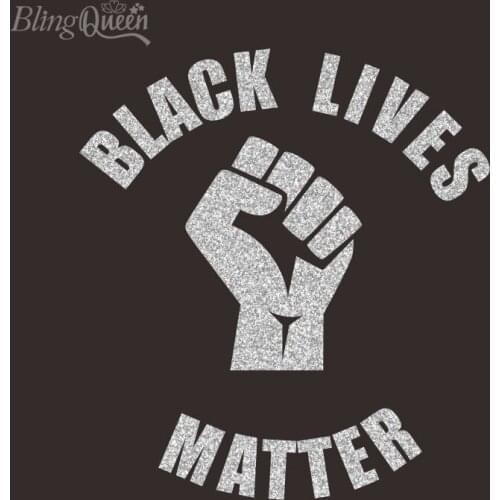 BlingQueen 12PCS/LOT Custom Glitter Vinyl Patches Iron On Transfers For Clothing Vinyl Thermal Sticker Black Lives Matter Design
