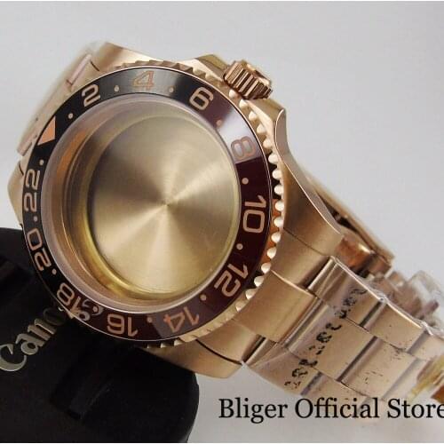 BLIGER Watch Case Whole Rose Gold Coated Material + Watch Band Fit ETA 2836 MIYOTA Movement Sapphire Glass