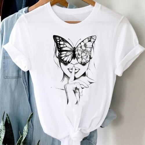 T-shirts Women Butterfly Sweet Cute Ladies Clothing Flower Fashion Clothes Graphic Tshirt Top Lady Print Female Tee T-Shirt